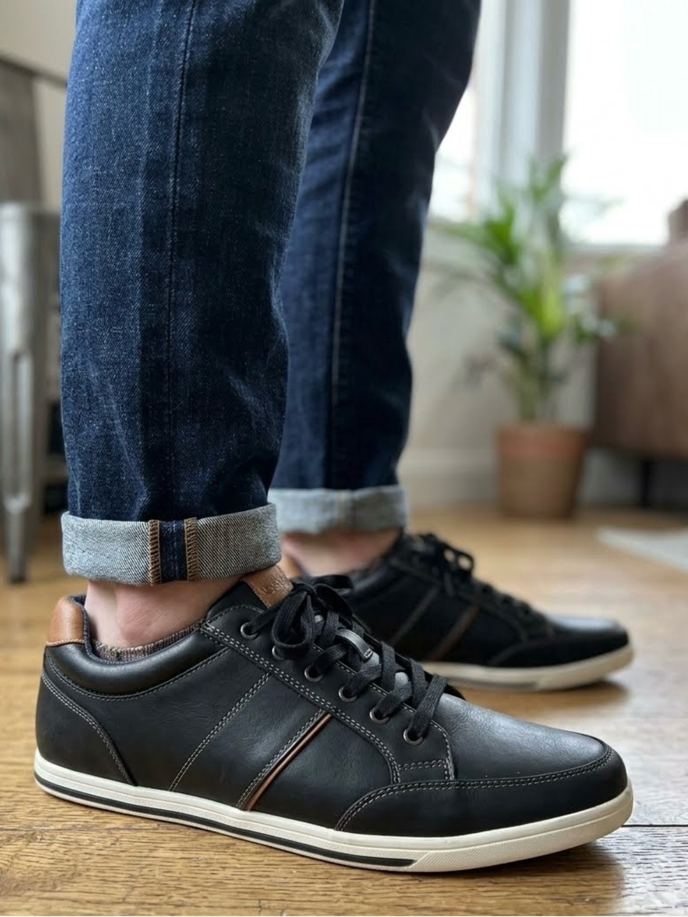 Aldo Men's Low Top Lace Up Black/Brown Synthetic Sneaker Shoes Size 13, NWOT